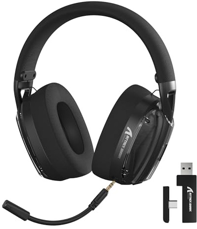 ATTACK SHARK L60 Cuffie da Gaming Wireless, Headset Ultraleggere Cablate 3.5mm/2.4G/BT con 40mm Driver, Over-ear, Mics Staccabili con Noise Cancelling, Audio Surround 3D per PC/Mac/PS, Nere