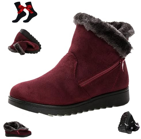 WINDEHAO Bottes de neige en fausse fourrure pour femme avec fermeture éclair, large largeur, bottes confortables pour l'extérieur, grande taille, semelle à crampons souples, bottes courtes chaudes