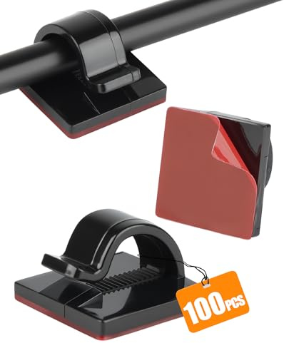 Acual 100 Sujeta Cables Adhesivo 50 Grandes+50 Pequeñas Pared Negro | 100 Clips Adhesivos en 2 Tamaños para Organizar Cables Sin Perforar en Hogar, Oficina y Decoración.