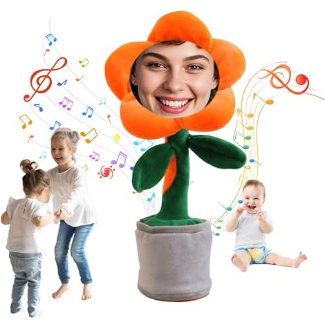 Dancing Flower with Custom Face, Gag Gifts, Dancing Repeating Rechargeable Flower Toy Bluetooth Voice Mimicry, Personalized Gifts (Bluetooth + Singing And Dancing + Learning To Speak Model)