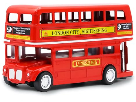 PLNVNVP Bus Toy Double Decker, Bus Double Decker Red Models Toy, 1:64 Scale Pull-Back Car,Models Pull Back City Car Accessories for Kids