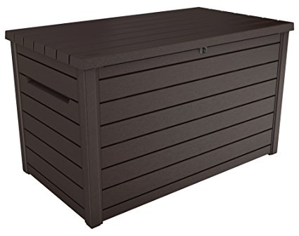 Keter Ontario - Arcón exterior, Baúl almacenaje, Capacidad 870L, Resina, Color Marrón, Ordenación jardín y terraza, 147 x 83 x 86 cm