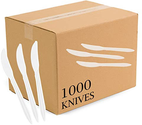 PLASTICPRO Cutlery Plastic Knives Medium Weight Disposable Silverware White (1000 Count)