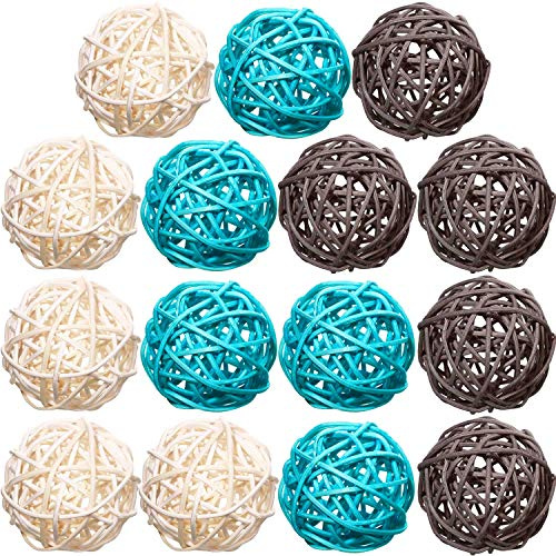 Yaomiao 15 Pcs Wicker Rattan Balls Decorative Orbs Vase Fillers, 1.8 Inch