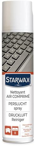 STARWAX Nettoyant air comprimé 400ml | Dépoussière et nettoie claviers bouches d'aération, tube prolongateur pour accès difficiles, usage électronique et véhicule
