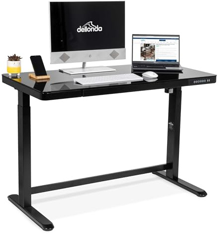 Dellonda Black Electric Height Adjustable Standing Desk with USB, 1200 x 600mm - DH53