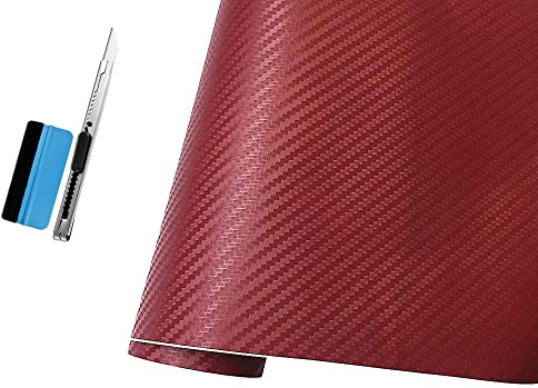 NewL 3D-Vinyl-Folie, tiefrot, Karbonfaser, mit blasenfreier Klebefolie, inkl. Montagewerkzeug, 30 cm x 152 cm