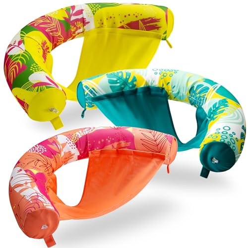 Sloosh 3 Packs Inflatable Pool Float Noodle Chair, Floral Design Pool Noodle Sling Floatie, Swimming Pool Party Floating Chair Pool Floats for Adult（Orange/Yellow/Green）