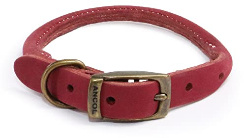 Ancol Timberwolf Round Leather Collar Rapberry 28-36cm Size 3, Pink