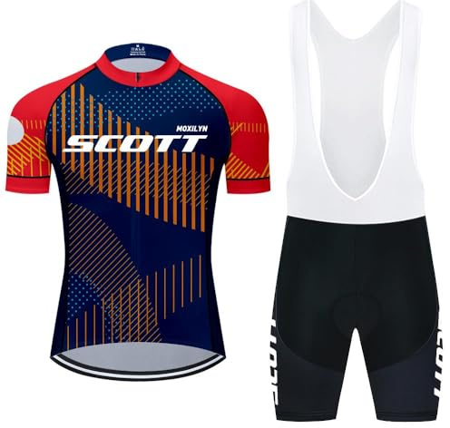 Moxilyn Cykelkläder Set Kortärmad Cykeldräkt Herr Sommarcykeldräkt för MTB Cykling med Andningsaktiva Gel Vadderade Shorts, 9 st, L