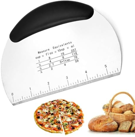 Multipurpose Pro Heavy Duty Stainless Steel Dough Pastry Scraper Cutter Chopper Pizza Cutter with Measuring Scale and Ergonomic Rubber Non-Slip Grip (Black, 1 PCS)