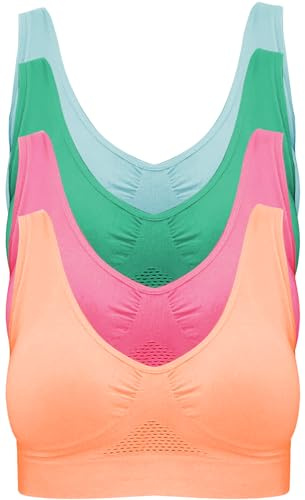 Pack de 4 Sujetadores cómodos, sin Relleno, sin Costuras, sin Aros ni refrigeración para Mujer - Colores: Azul Cielo, Rosa Fucsia, Melocotón, Menta Bondi