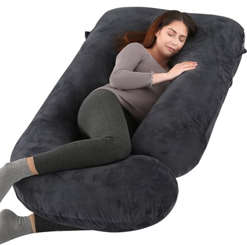 BATTOP Pregnancy Pillows for Sleeping, Full Body Maternity Pillow for Side Sleeping, Support for Back, Legs, Belly, HIPS, 57 Inch Pregnancy Pillow with Removable Cover, Black