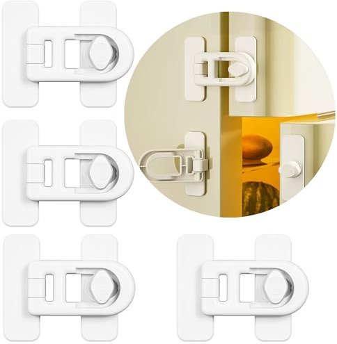 Oruiiju Pack of 4 Child Safety Fridge Lock-Strong Adhesive, No Drilling-für Schränke und Schubladen, Kühlschrank, Tür, Schrankschloss(White)