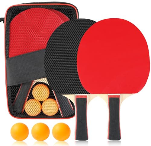 Tischtennisschläger Set, Premium Ping Pong Set, Tischtennisschläger mit 2 Tischtennisschlägern, 3 Tischtennisbälle und Tragetasche, für Anfänger, Fortgeschrittene und Familienunterhaltung