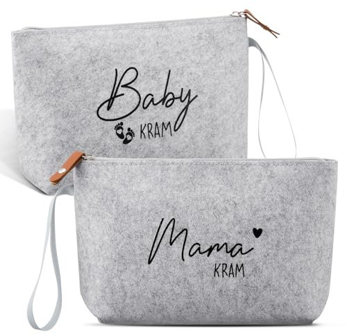 Xuniea Geschenke für Werdende Mütter Schwangere - Kosmetiktasche aus Filz mit Reißverschluss Filztasche für Mama Schwangerschaft Geschenk zur Geburt für Neue Mama Babyparty Weihnachten (Hellgrau)