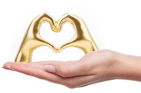Small Heart Hands Sculpture Decor for Living Room Bedroom Bookshelf Coffe Table and Office Display, Love Finger Statue Modern Aesthetic Home Decor, Unique Gift for Wedding Christmas Birthday (Gold)