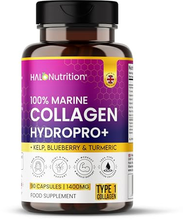 Halo Nutrition Pure Marine Collagen Capsules 1400mg | Halal Collagen Supplements for Women & Men Enhanced with Hyaluronic Acid, Vitamin C, Turmeric & Biotin Supports Hair, Skin, & Joint | 90 Capsules