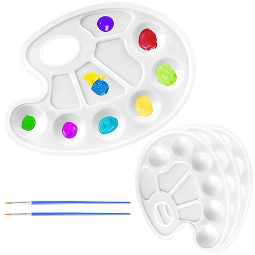 Mischpalette, 4 Stück Mischpalette mit 2 Stück Pinsel, Mischpalette Acrylfarben Universalpalette für DIY Malerei Kunst für Malen und Bastelarbeiten