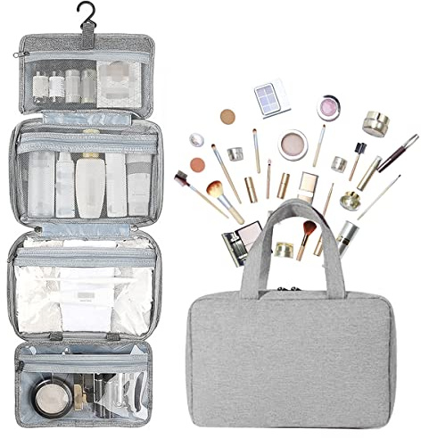 Hanging Travel Toiletry Bag for Women Men Large Wash Bag Waterproof Travel Make up Bag Organiser Foldable Compact Toiletries Bag Portable Cosmetic Bag Travelling Essentials for Business Trip Vacation