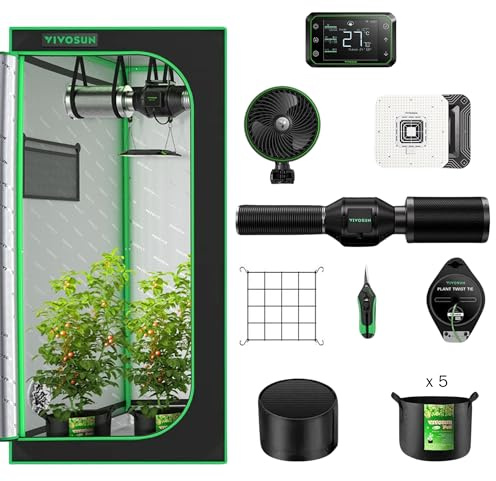 Premium Growzelt Komplettset mit Grow Zubehöre, High-Tech Growing Tent Kit mit Smart-Controller, Vollspektrum LED Pflanzenlampe, Ventilator, Belüftungssystem (60x60x160cm)