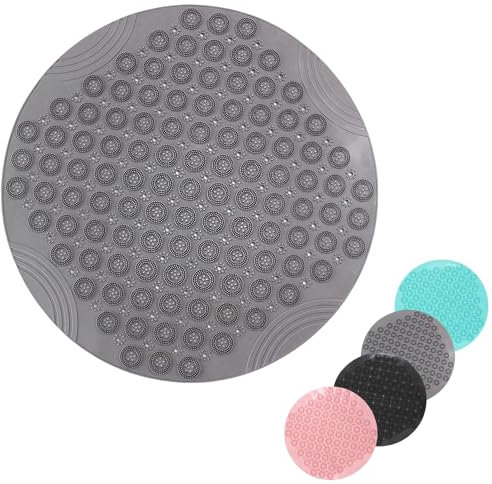 Tappetino da bagno per doccia, anti muffa, tappetino da bagno antiscivolo per vasca, tappetini da doccia con ventose, fori di scarico, lavabile in lavatrice, vasca (Grigio, Cerchio 55 * 55 cm)