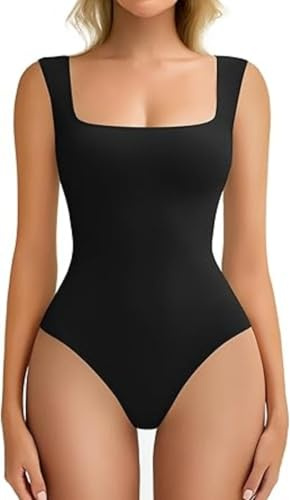 Avidlove Body Shapewear - Body moldeador para mujer, sin mangas, elegante, cuello cuadrado, doble forro, sexy, Negro , XL