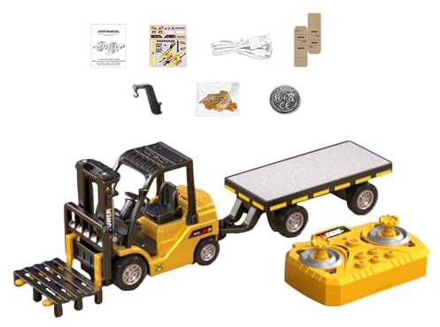 Folpus Ferngesteuerter Gabelstapler mit Pritsche, RC-Gabelstapler mit Licht und Sound, 2-in-1-Kran-Bauspielzeug für Jungen, Gelb