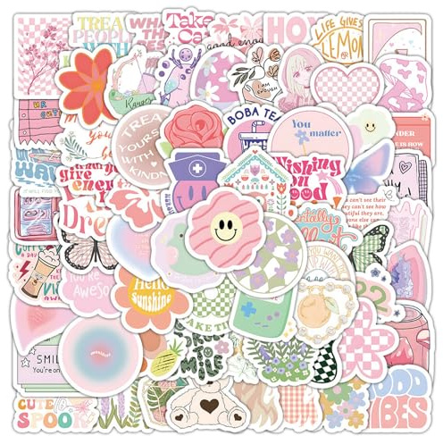 BAUCH Set de 103 Pegatinas Estéticas Rosas, Pegatinas de Vinilo Impermeables para Niñas, Citas Motivadoras & Diseños Lindos para Scrapbook, Laptop, Botella de Agua & Journaling