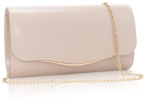 Toptime Pochettes et Clutches Femme Nude, Petit Sac a Main de Soirée à Vagues Courbées, Enveloppe Pochette Mariage en Cuir avec Chaîne Dorée, Élégant Bandoulière Sacoche Femme pour Fête Bal Cérémonie