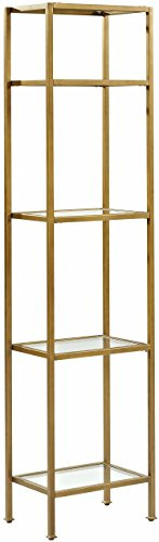 Crosley Furniture Aimee Narrow Bookshelf with Glass Shelves, Bookcase Storage, Gold and Glass