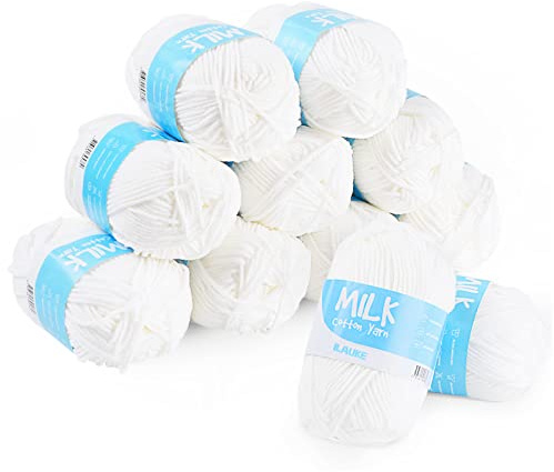 ilauke - Hilo de tejer, 12 ovillos de 50 g, blanco, de acrílico, 100 m, para tejido y ganchillo, suave y cálido, para bebés y adultos, para mantas, calcetines, jerséis y bufandas