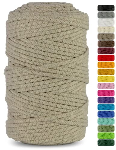 Netuno cordón de algodón con núcleo de algodón Color Beige Claro 5mmx100m Cuerda Natural Hilo para macramé atrapasueños decoración artesanía Bricolaje hogar Plantas Crochet jardín Cordel Bolso
