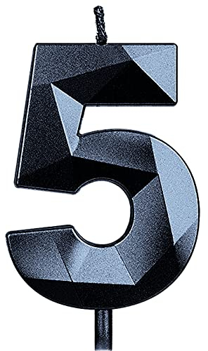 KINBOM 7cm Große Zahlen Geburtstagskerzen, Glitzer 3D Geburtstagstorte Kerzen Kuchendeckel Dekoration für Hochzeit Jubiläum Abschlussball Abschlussfeier Kinder Erwachsene Nummer 5 Schwarz