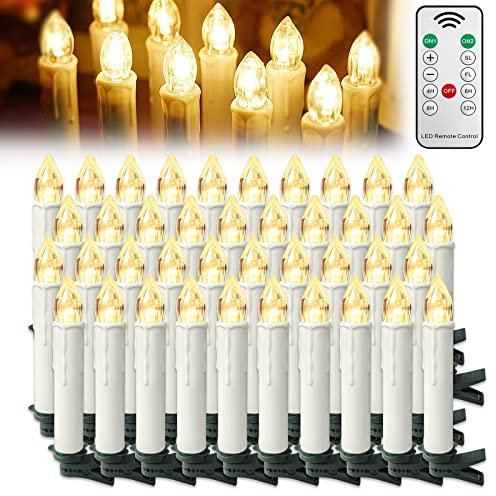 LZQ Candele LED per albero di Natale, funzionamento a batteria con telecomando, 40 pezzi, candele a LED, senza fili, luce bianca calda, per decorazioni natalizie