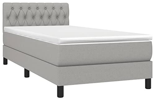 vidaXL Boxspringbett mit Matratze Bett Einzelbett Polsterbett Bettrahmen Lattenrost Bettgestell Schlafzimmerbett Hotelbett Hellgrau 100x200cm Stoff