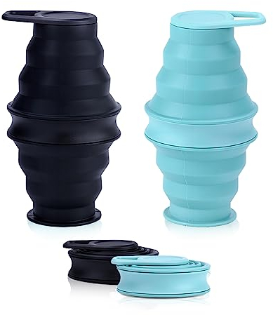 DQZSY 2 borraccia pieghevole in silicone 500ml, borraccia sportiva pieghevole senza BPA da viaggio, ultra-ripiegabili, per campeggio, escursionismo, sport (nero e blu)