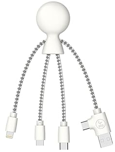 Xoopar - Cable Octopus Multi 4 en 1 - Cargador Universal De Plástico Reciclado - USB, USB-C, Lightning, Micro USB - Compatible Con Todos Los Smartphones - Mr Bio Blanco