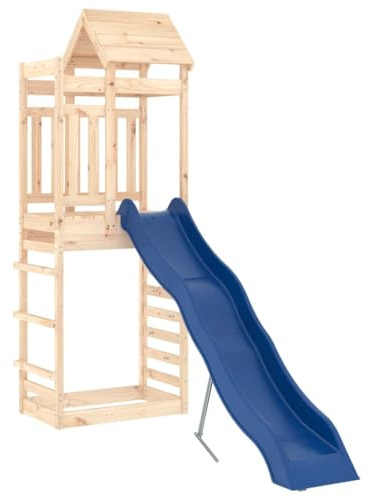 vidaXL Solid Pine Wood Outdoor Playset - Multi-Activity Children's Playground with Wave Slide, Sandpit, and Climbing Tower in Brown