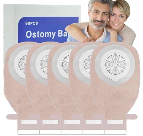 50 PCS Colostomy Bags, 15mm-65mm Ostomy Supplies, One-Piece Drainable Pouch for Lleostomy Stoma Care, Cut-to-Fit
