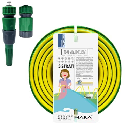 MAKA Kit Tubo Acqua Giardino 5/8 Pollice 25 Metri 3 Strati 12.5mm con Accessori Innesto Rapido Pressione 20 Bar Flessibile Retinato Resiste Caldo Gelo UV Riciclabile (5/8 25 metri)