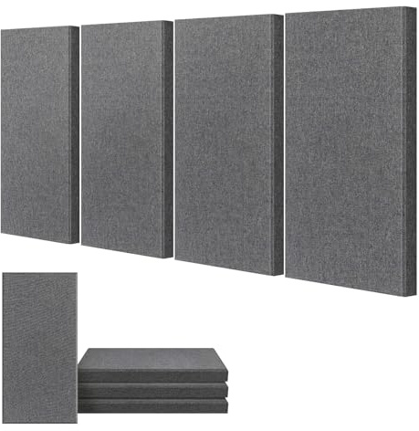 UMIACOUSTICS 4 PCS Acoustic Panels, 2“ Thick 23.6 x 11.8 Fiberglass Sound Absorbing Panels, Soundproof Panels for Studios, Office, Home Theater. Charcoal Grey