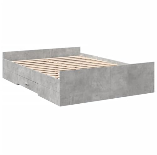 vidaXL Cama con Cajones, Somier Doble de Invitados, Estructura de Cama, Mueble para Dormitorio, Madera de Ingeniería Gris Hormigón 135x190 cm