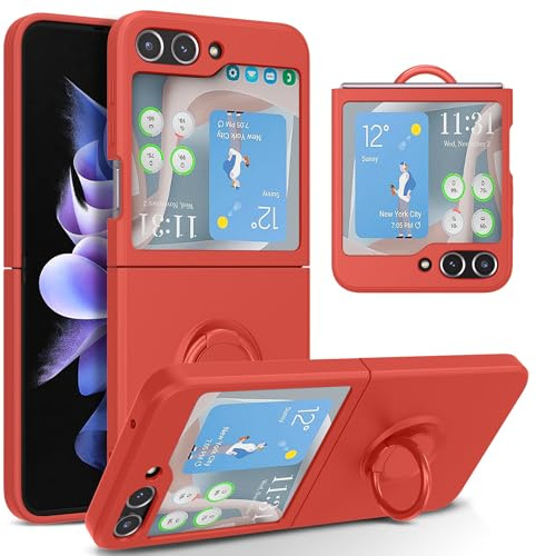 UEEBAI Fodral för Samsung Galaxy Z Flip 6 5G, ultratunn silikon mobiltelefonfodral med 360 grader vridbar ringhållare magnetisk bilhållare skyddsfodral stötsäkert kickstand TPU stötdämpande fodral –