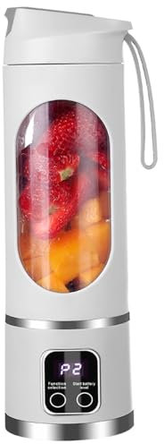 Portable Blender, 450ml Fresh Juice Maker, Powerful Cordless Blender Smoothie Maker, Juicer, Rechargeable Mini Blender with 12 Blades for Smoothies, Protein Shakes, Blends Ice, Frozen Fruit (White)