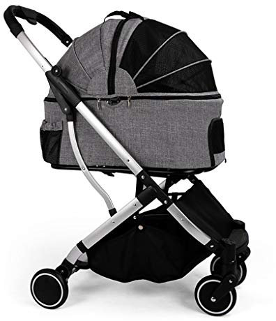 Hundebuggys für mittelgroße und kleine Hunde, verbesserter Haustierbuggy mit 4 Rädern, Katzenbuggys mit abnehmbarer Tragetasche, atmungsaktivem Autositz, große Kapazität, Netzbelastbarkeit 20 kg (sc