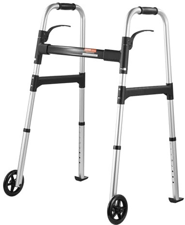 VEVOR Faltbarer Gehwagen, 2-Knopf-Faltgehwagen mit 5-Zoll-Vollrädern und einstellbarer Höhe, leichter Gehwagen aus Aluminium, Rollgehwagen mit Vorderrädern für Senioren und Erwachsene