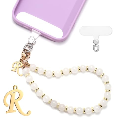 1 Set Telefonarmband med Pärlor, Brev Telefon Charm Löstagbar Mobiltelefon Snodd Rem med Phone Tether Tab Handsfree Pärlor Mobilarmband Armband för Kvinnor Flickor Present (Bokstav R)