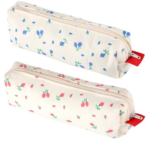 Gjinxi 2 Stück Kleine Federmäppchen Frischer Stil Florale Federtasche Aus Canvas Süße Federtasche Make-up-Tasche Kosmetiktasche Aufbewahrungstasche Make-up-Tasche Für Büro-Schreibwaren-Organizer