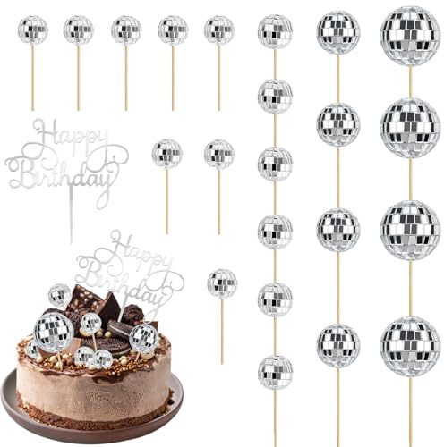 Palline Decorative per Torte 23 Pezzi Decorazioni Torta Compleanno Topper Torta Compleanno Happy Birthday Decorazioni Torta Decorazione Torta Compleanno Palla Discoteca Cake Topper
